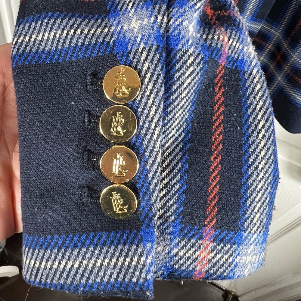 Lauren Ralph Lauren Navy Blue Plaid Blazer | Gold Logo Engraved Buttons - Picture 8 of 10